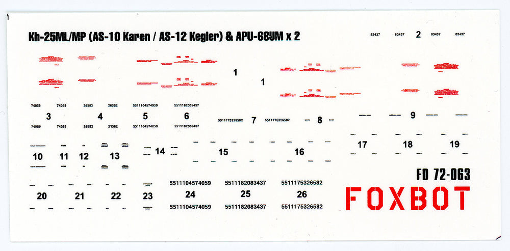 Foxbot Decals FBOT72063 1:72 Stencils for Missile Kh-25ML/MP