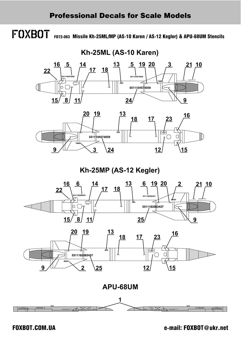 Foxbot Decals FBOT72063 1:72 Stencils for Missile Kh-25ML/MP