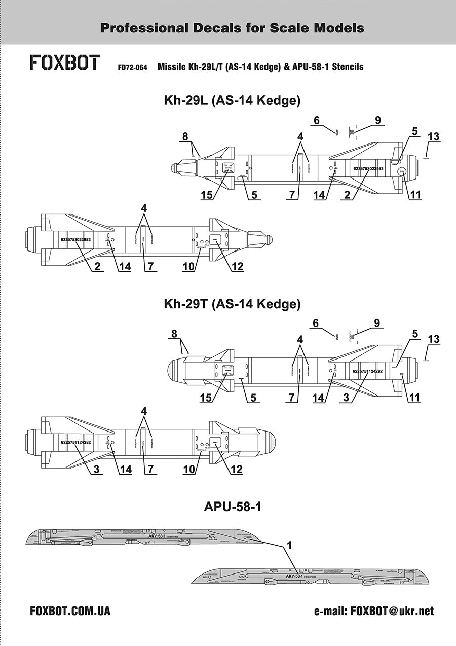 Foxbot Decals FBOT72064 1:72 Stencils for Missile Kh-29L/T