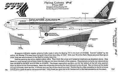 Flying Colors FC44007 1:144 Boeing 777 SINGAPORE AIRLINES