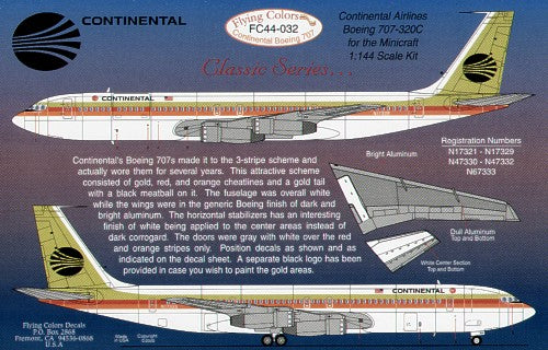 Flying Colors FC44032 1:144 Boeing 707-320C CONTINENTAL Gold/red/orange stripes