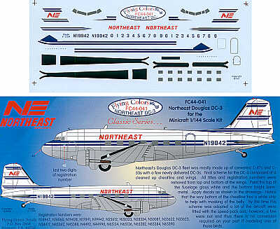 Flying Colors FC44041 1:144 Douglas DC-3 Dakota NORTHEAST N19942 etc
