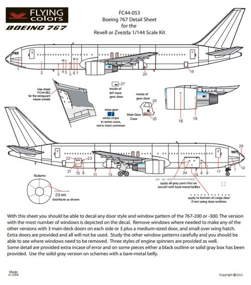 Flying Colors FC44053 1:144 Boeing 767 Detail Sheet.