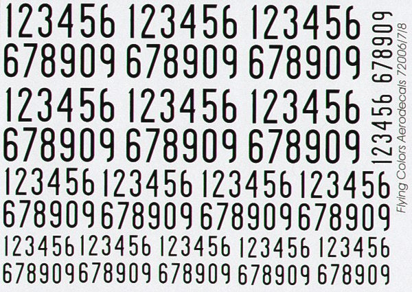 Flying Colors Aero FCA72006 1:72 1936-62 Swedish Narrow Numerals/ Black