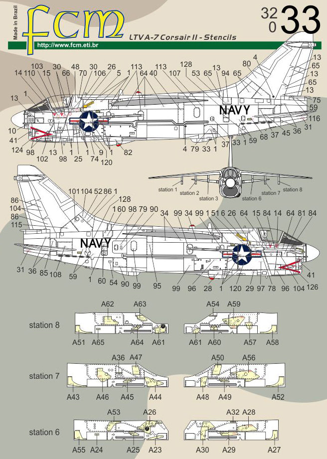 FCM FCM32033 1:32 LTV A-7D Corsair II stencils