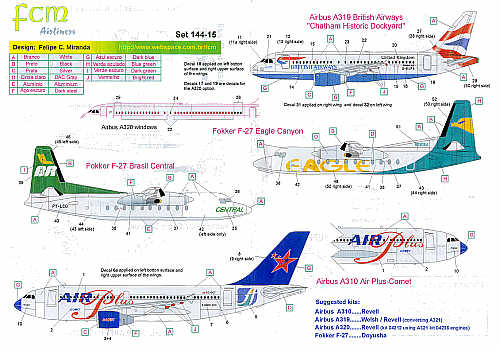 FCM FCM44015 Airbus A319/320 BA/A310/F-27 Multi-Decal 1:144
