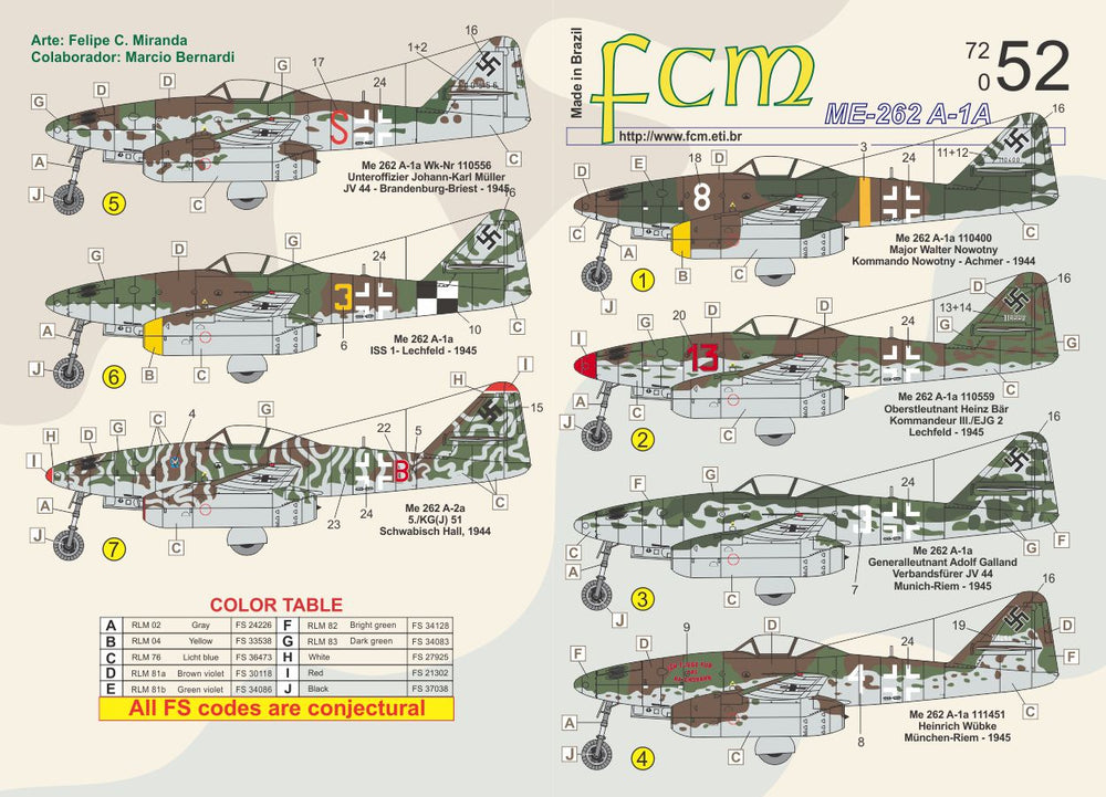 FCM FCM72052 1:72 Messerschmitt Me-262A-1a aces