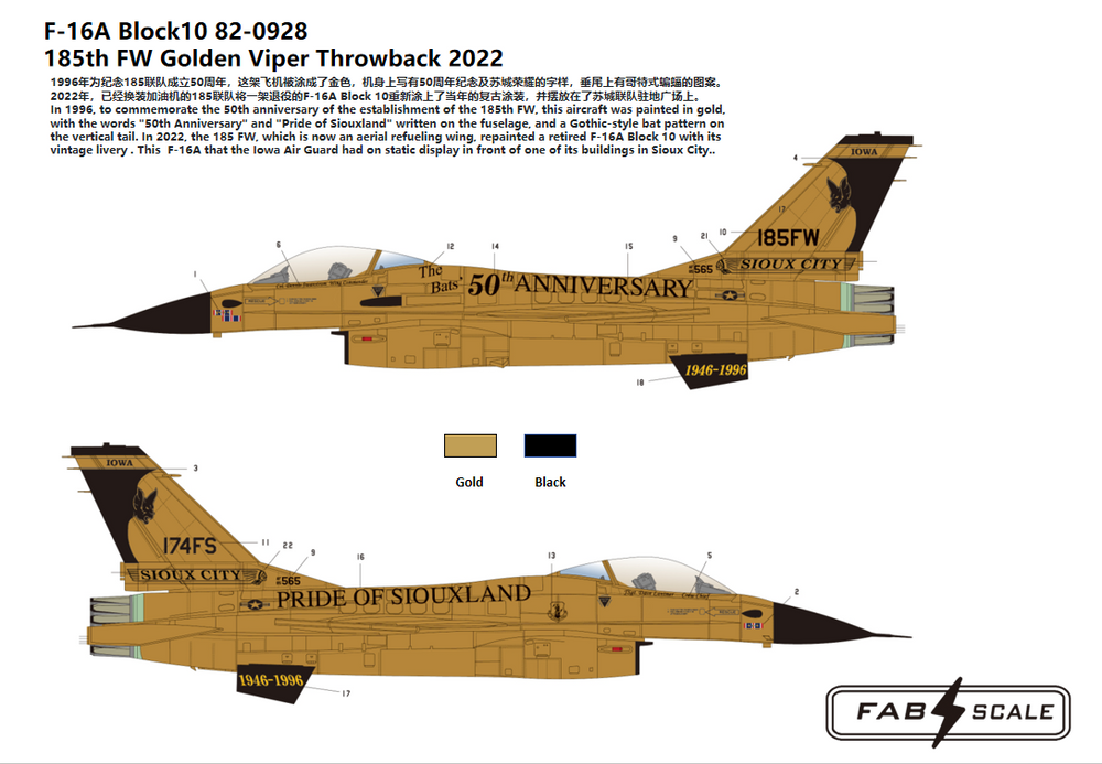 FabScale FD48017 F-16C/A Golden Viper 185th FW 1996/2022 1:48