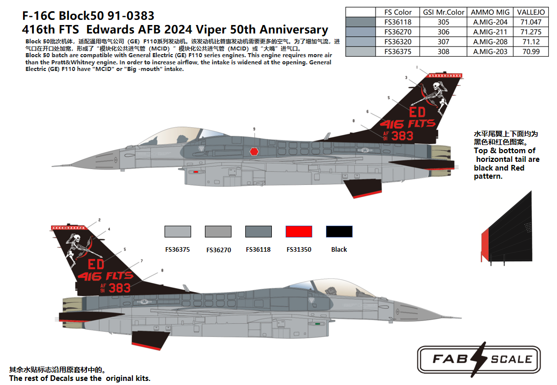 FabScale FD48029 F-16C Edwards AFB Viper 50th Anniv 2024 1:48