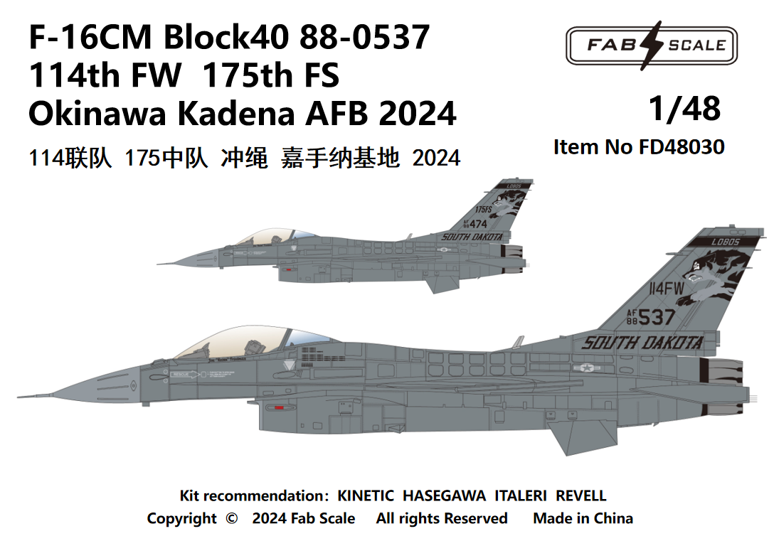 FabScale FD48030 F-16CM Block 40 114th FW Kadena 2024 1:48