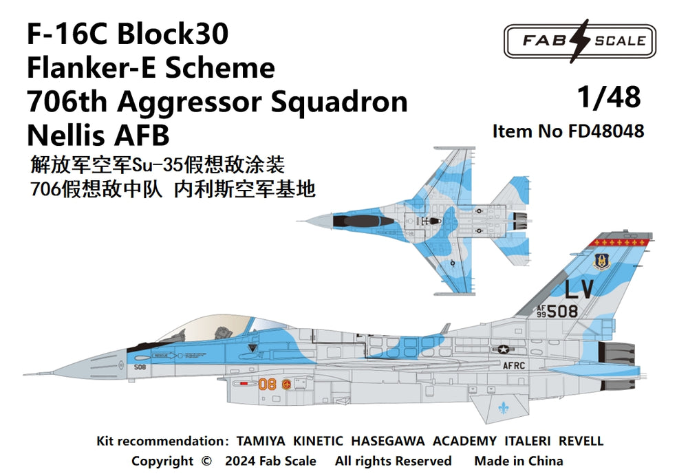 FabScale FD48048 F-16C Block 30 Flanker-E 706th Aggressor 1:48