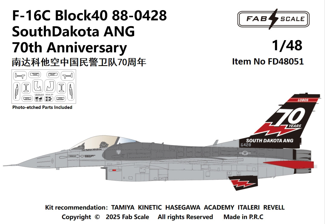 FabScale FD48051 F-16C Block 40 South Dakota ANG 70th Anniv 1:48