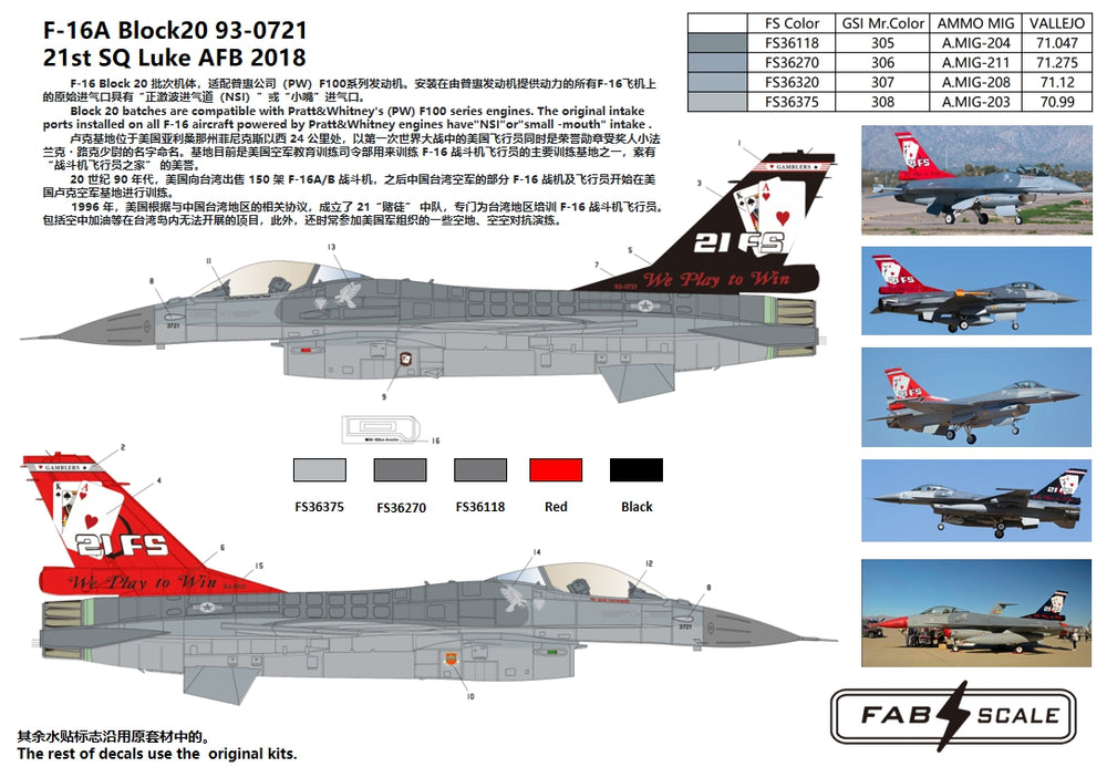 FabScale FD48053 F-16A Block 20 21st SQ Luke AFB 2018 1:48