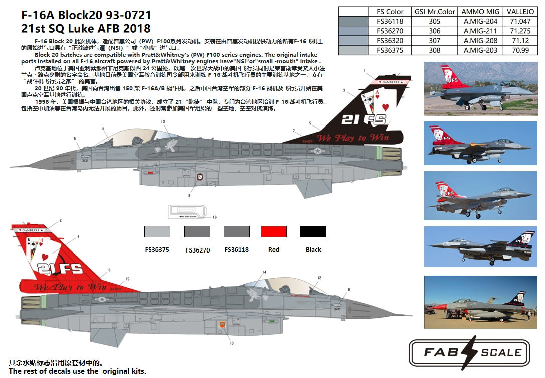 FabScale FD48053 F-16A Block 20 21st SQ Luke AFB 2018 1:48