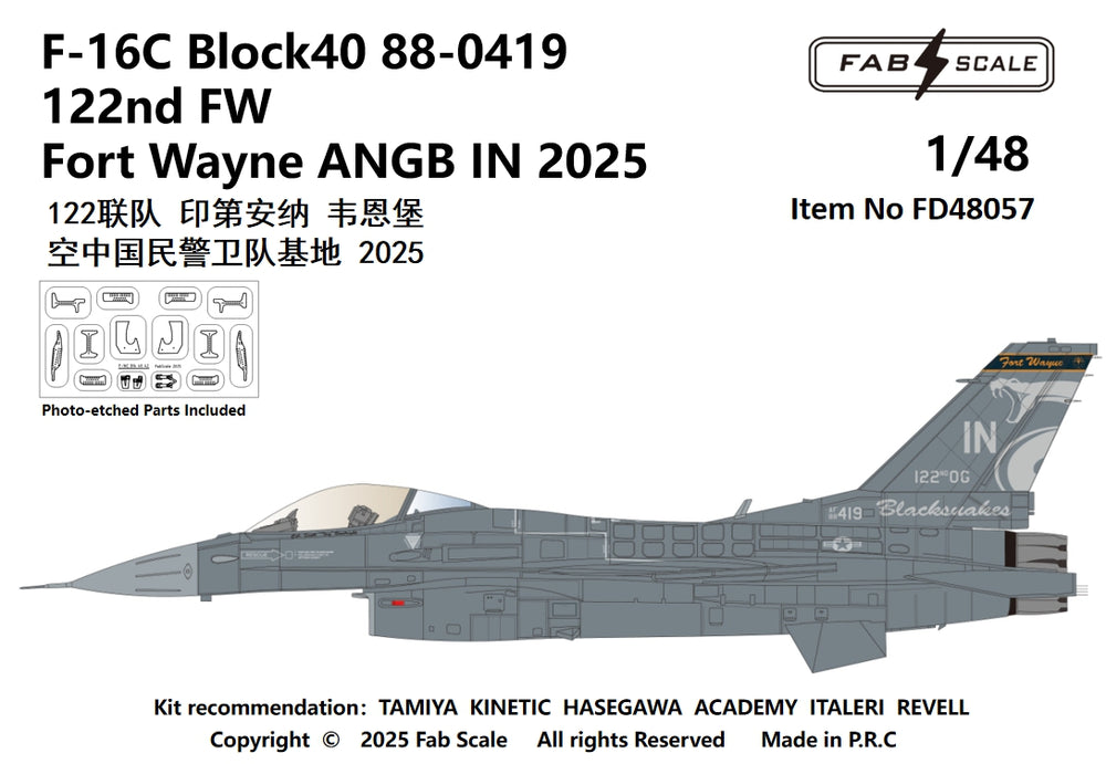 FabScale FD48057 F-16C Block 40 122nd FW Fort Wayne 2025 1:48