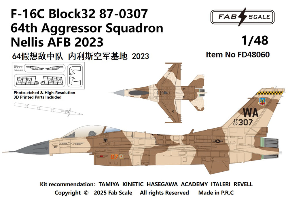 FabScale FD48060 F-16C Block 32 USAF 64th Aggressor 2023 1:48