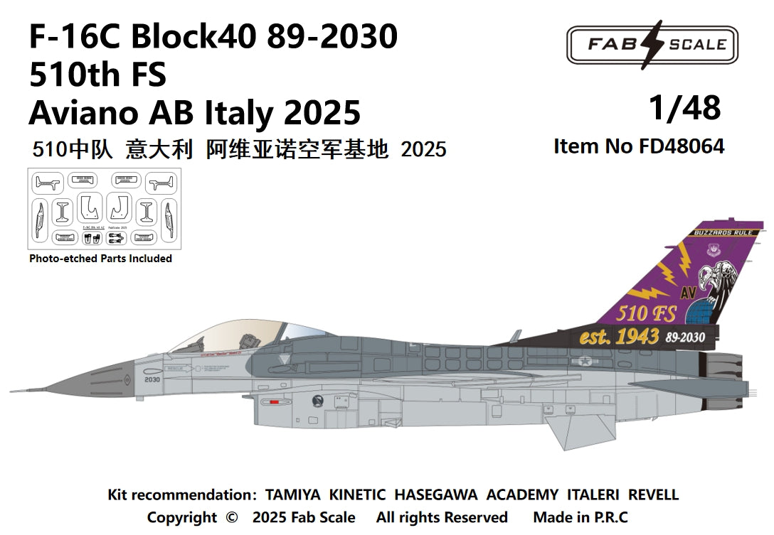 FabScale FD48064 F-16C Block 40 510th FS Aviano AB 2025 1:48