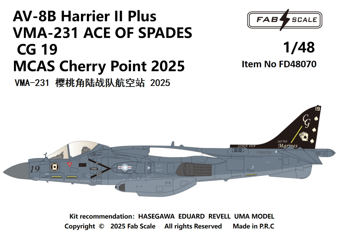 FabScale FD48070 AV-8B Harrier II+ VMA-231 Ace of Spades 2025 1:48