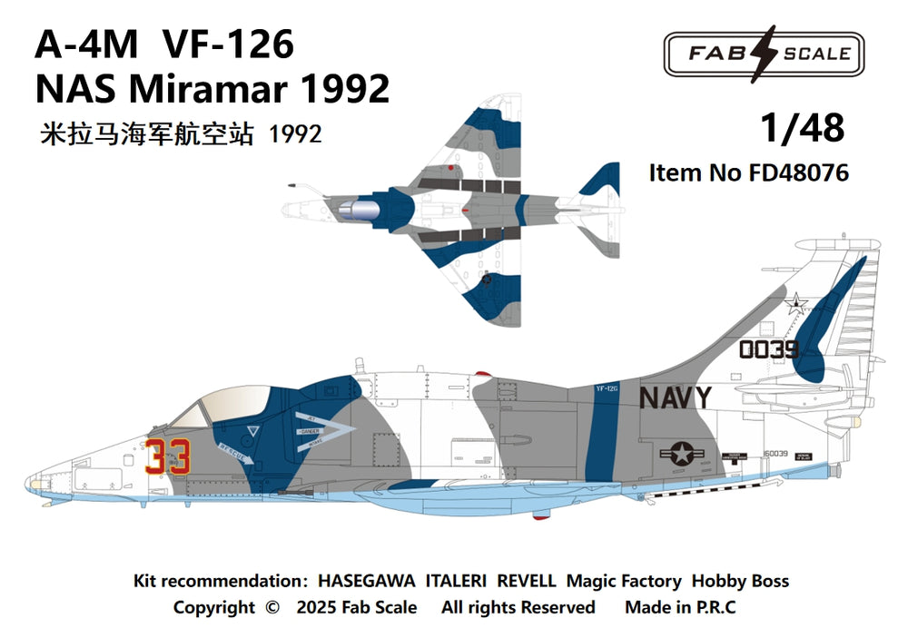 FabScale Studio FD48076 1:48 Douglas A-4M Skyhawk VF-126 NAS Miramar 1992