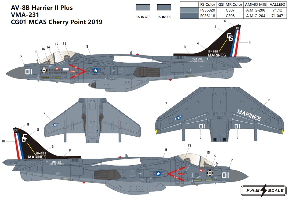 FabScale Studio FD48081 1:48 McDonnell-Douglas AV-8B+ Harrier VMA-231 2019