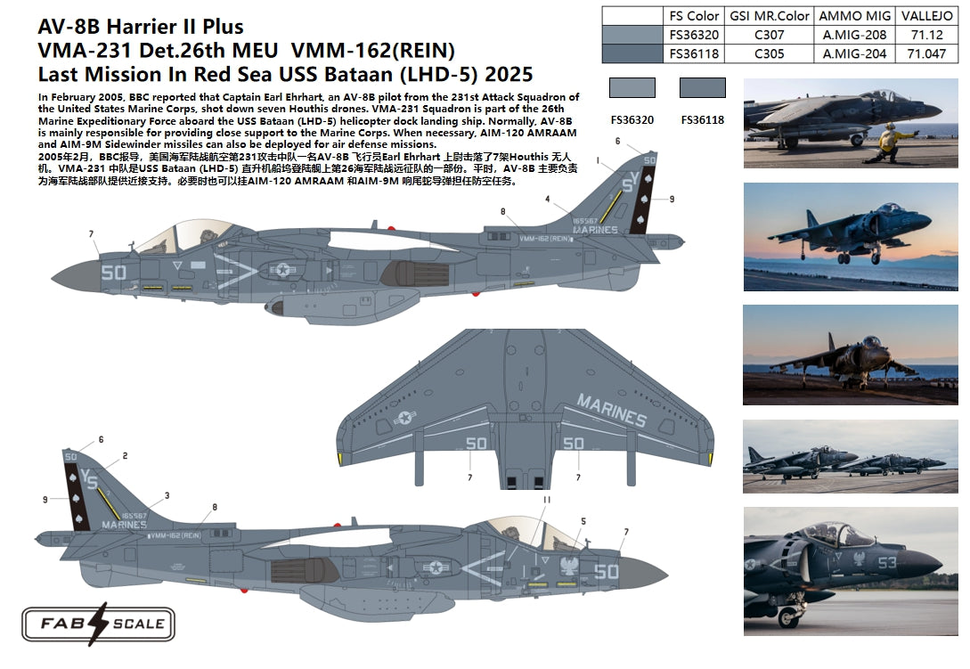 FabScale FD48082 AV-8B+ Harrier VMA-231 Det. 26th MEU 2025 1:48