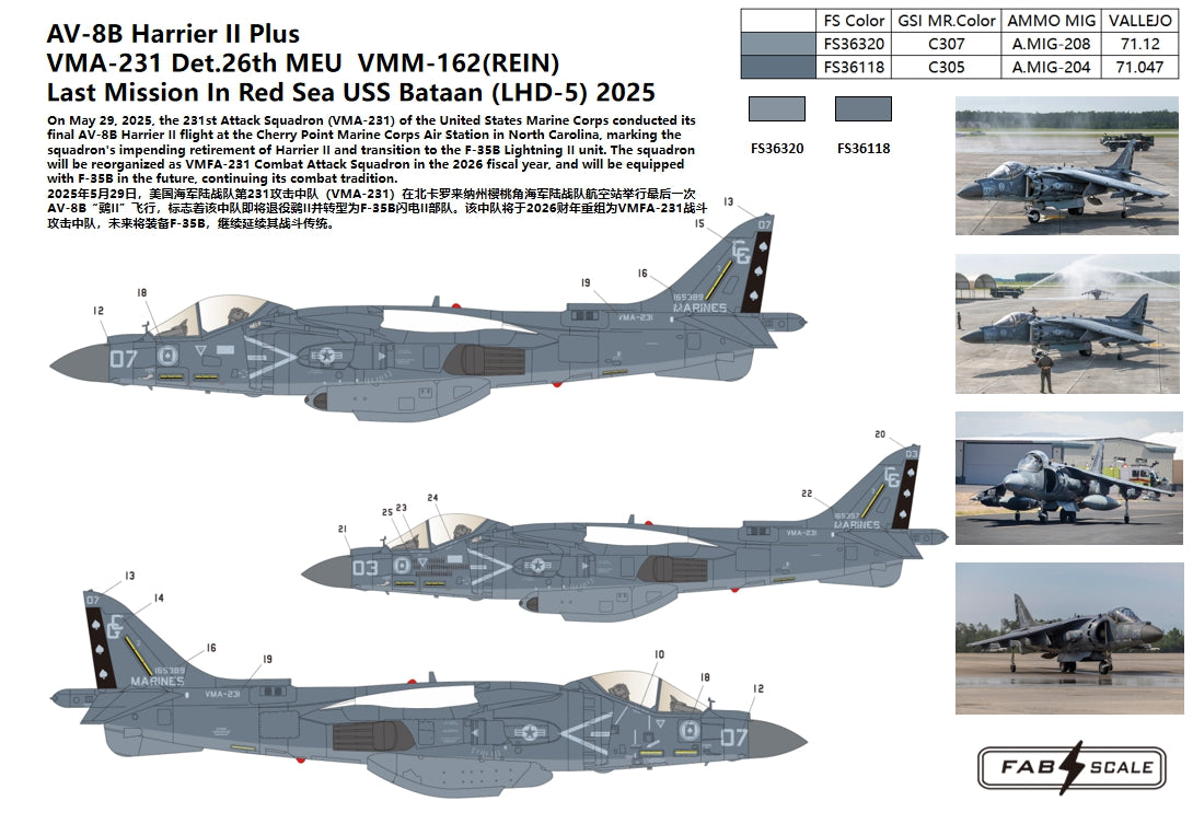 FabScale FD48082 AV-8B+ Harrier VMA-231 Det. 26th MEU 2025 1:48