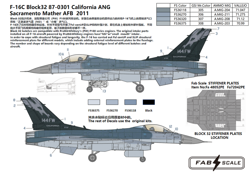 FabScale FD72004 F-16C California ANG Sacramento Mather 2011 1:72