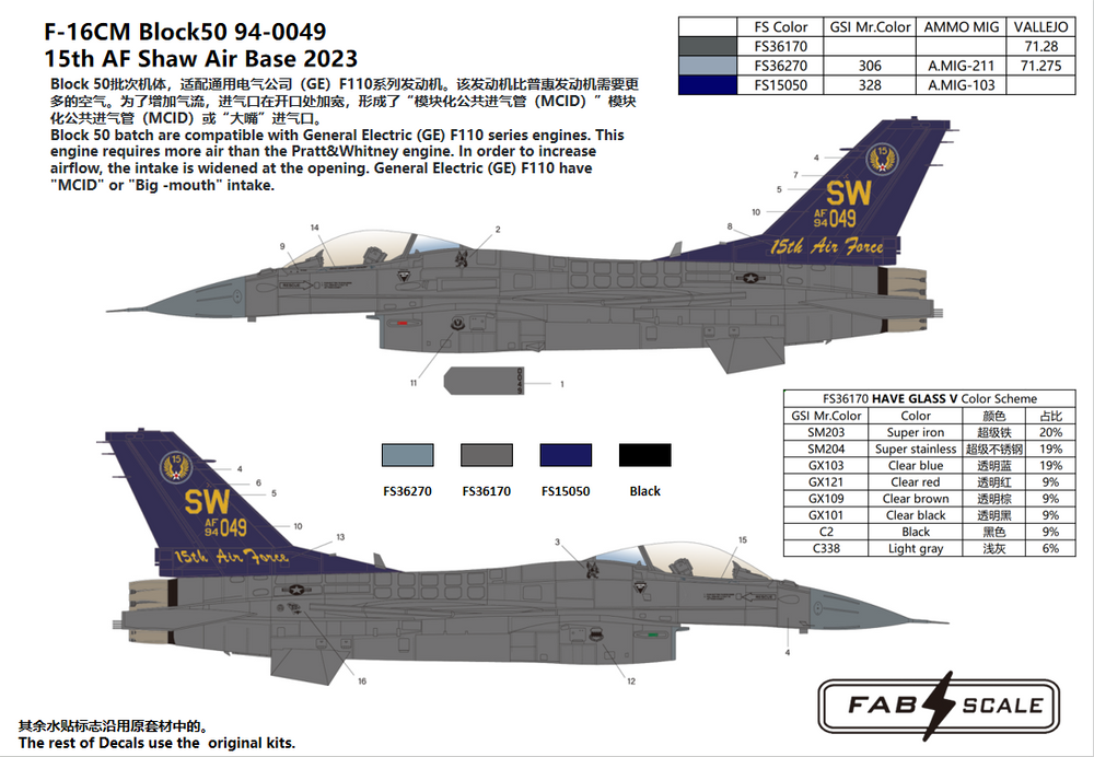 FabScale FD72008 F-16C Block 50 15th AF Shaw AB 2023 1:72