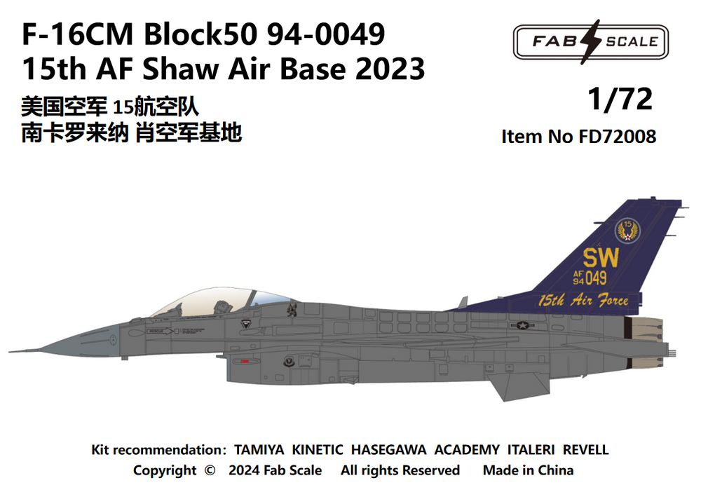 FabScale FD72008 F-16C Block 50 15th AF Shaw AB 2023 1:72