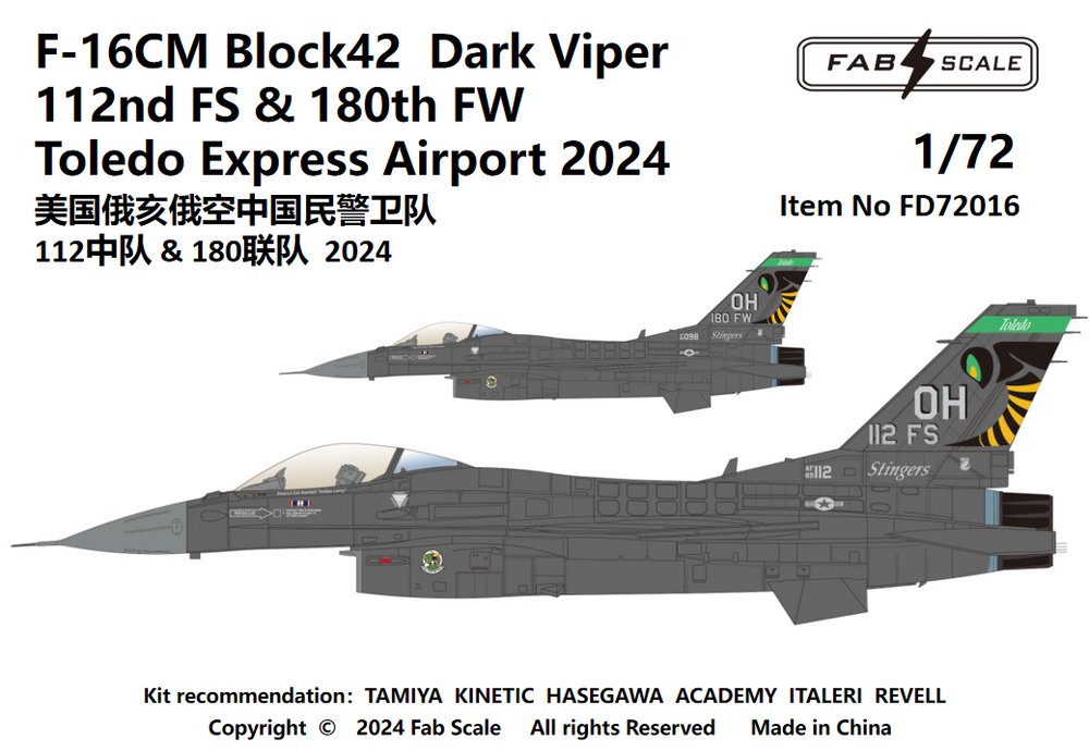 FabScale FD72016 F-16CM Block 42 Dark Viper 180th FW 2024 1:72