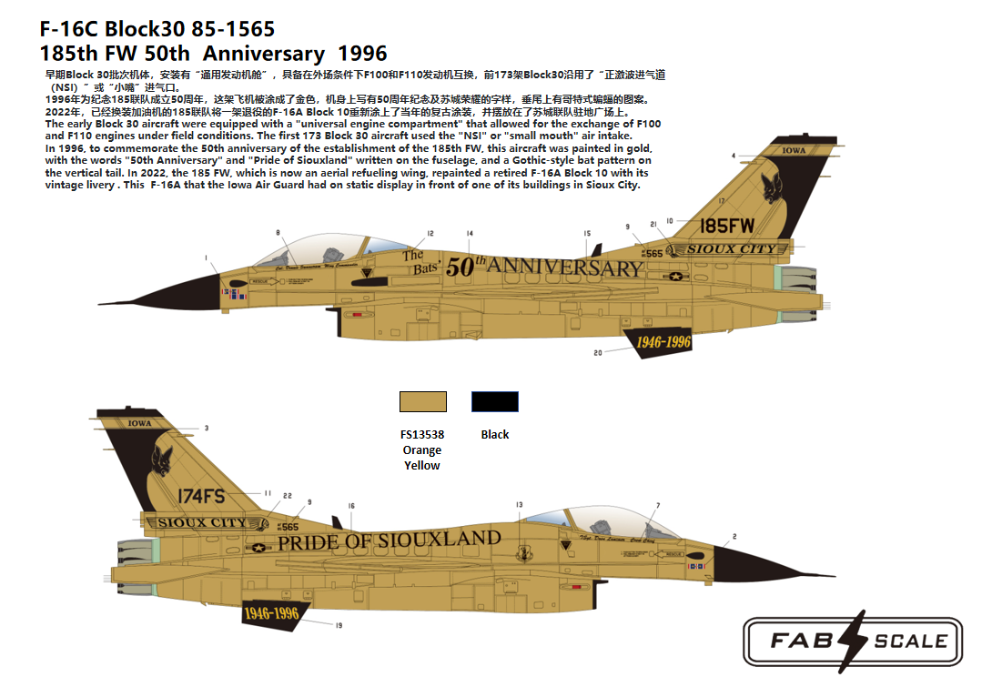 FabScale FD72017 F-16C/A Golden Viper 185th FW 1996/2022 1:72