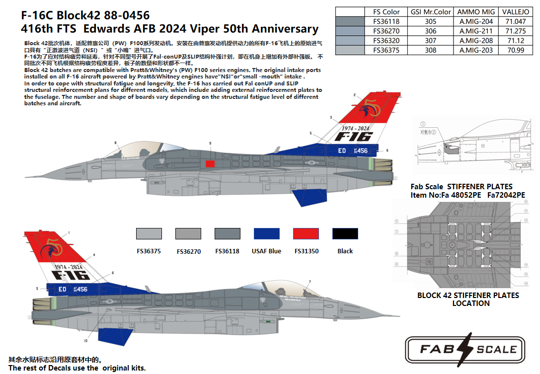 FabScale FD72028 F-16C Edwards AFB Viper 50th Anniv 2024 1:72