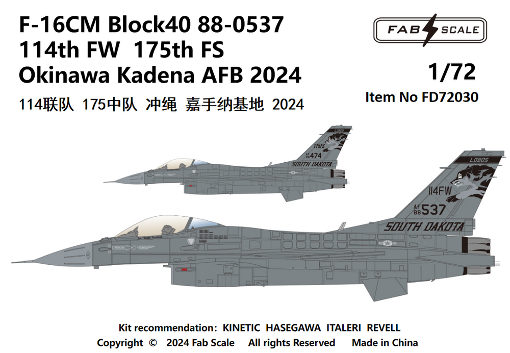 FabScale FD72030 F-16CM Block 40 114th FW Kadena 2024 1:72