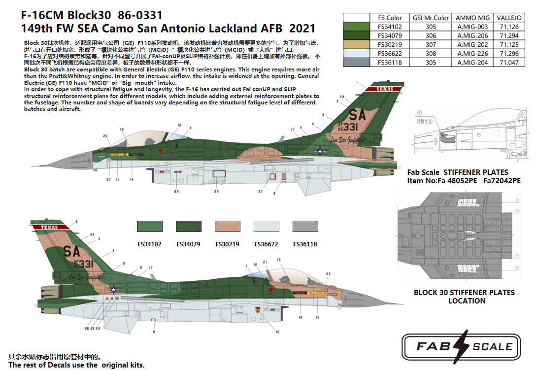 FabScale FD72032 F-16CM Block 30 SEA Camo San Antonio 2021 1:72