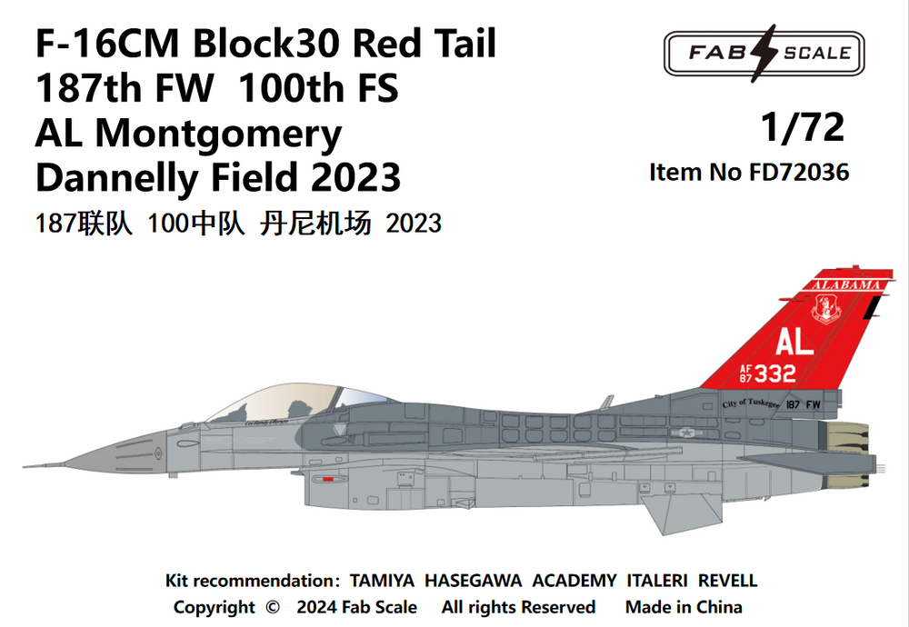 FabScale FD72036 F-16CM Block 30 Red Tail 187th FW 2023 1:72