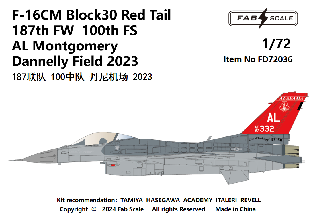 FabScale FD72036 F-16CM Block 30 Red Tail 187th FW 2023 1:72