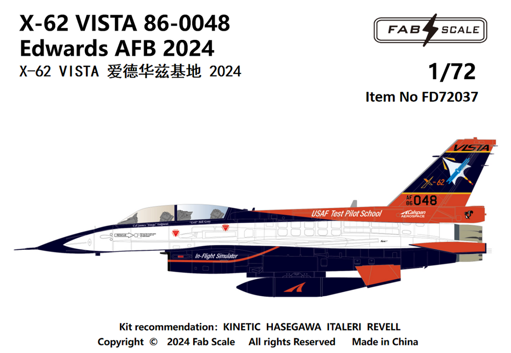 FabScale Studio FD72037 1:72 X-62 VISTA 86-0048 Edwards AFB 2024