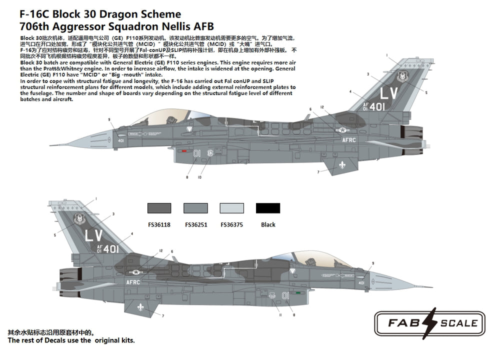 FabScale FD72047 F-16C Block 30 Dragon Scheme 706th Aggressor 1:72
