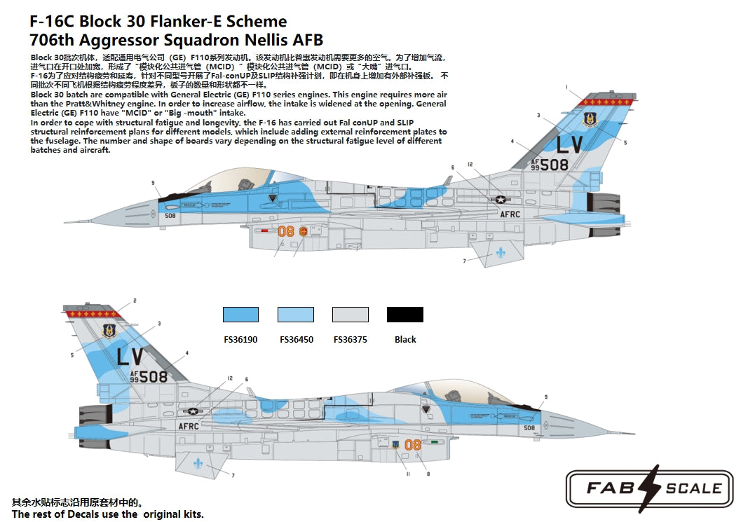 FabScale FD72048 F-16C Block 30 Flanker-E 706th Aggressor 1:72