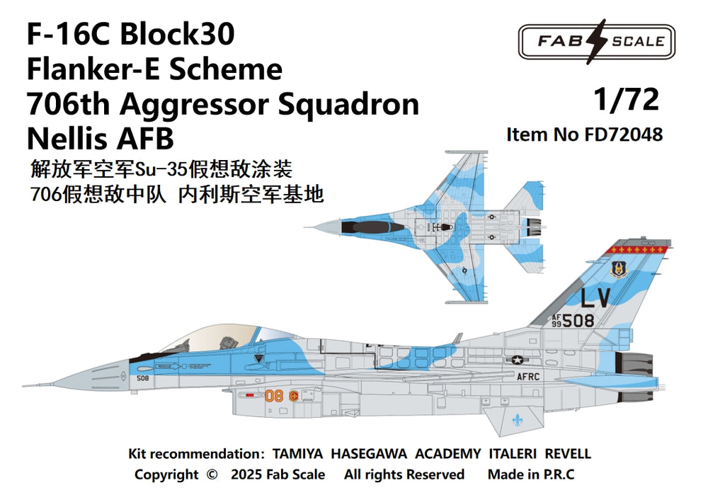 FabScale FD72048 F-16C Block 30 Flanker-E 706th Aggressor 1:72