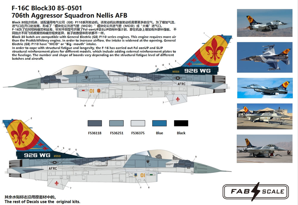 FabScale FD72049 F-16C Block 30 706th Aggressor 2023 (PE/3D) 1:72