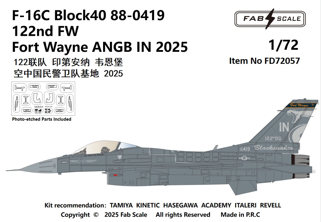 FabScale FD72057 F-16C Block 40 122nd FW Fort Wayne 2025 1:72