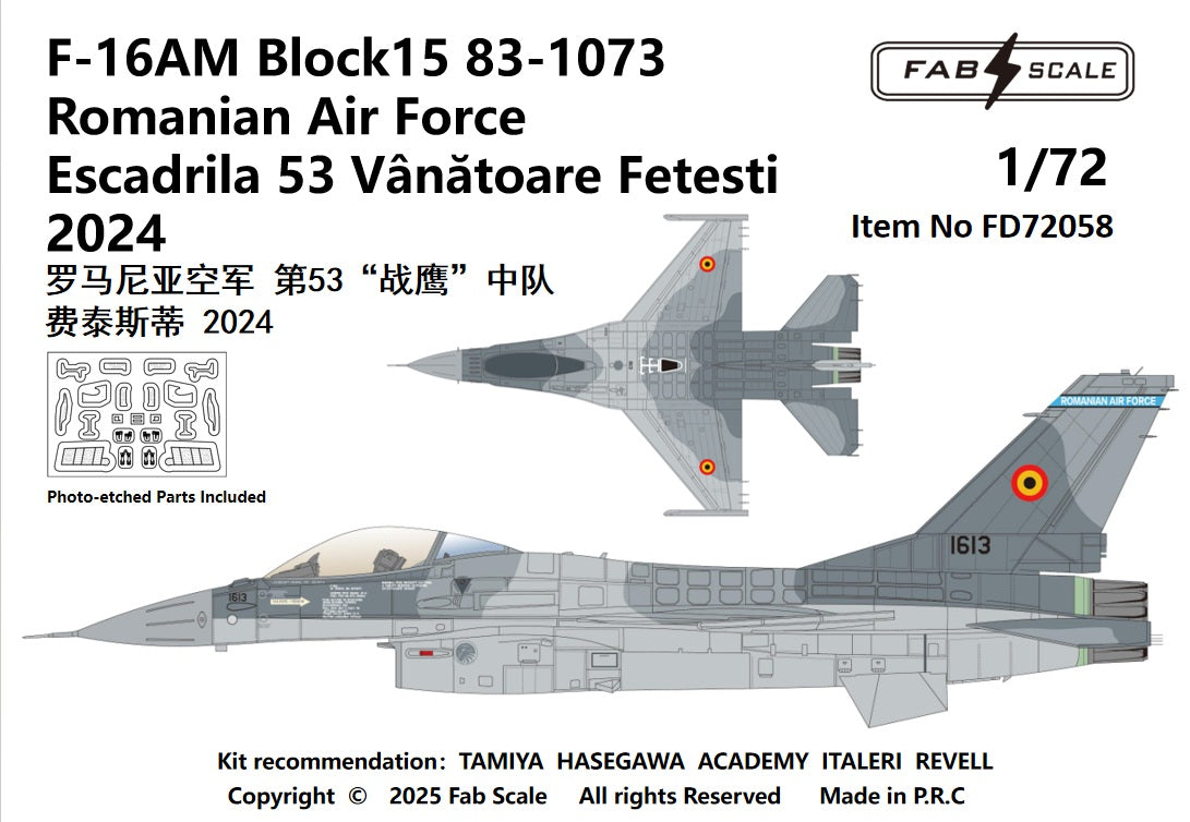 FabScale FD72058 F-16AM Romanian AF Fetesti 2024 (PE) 1:72