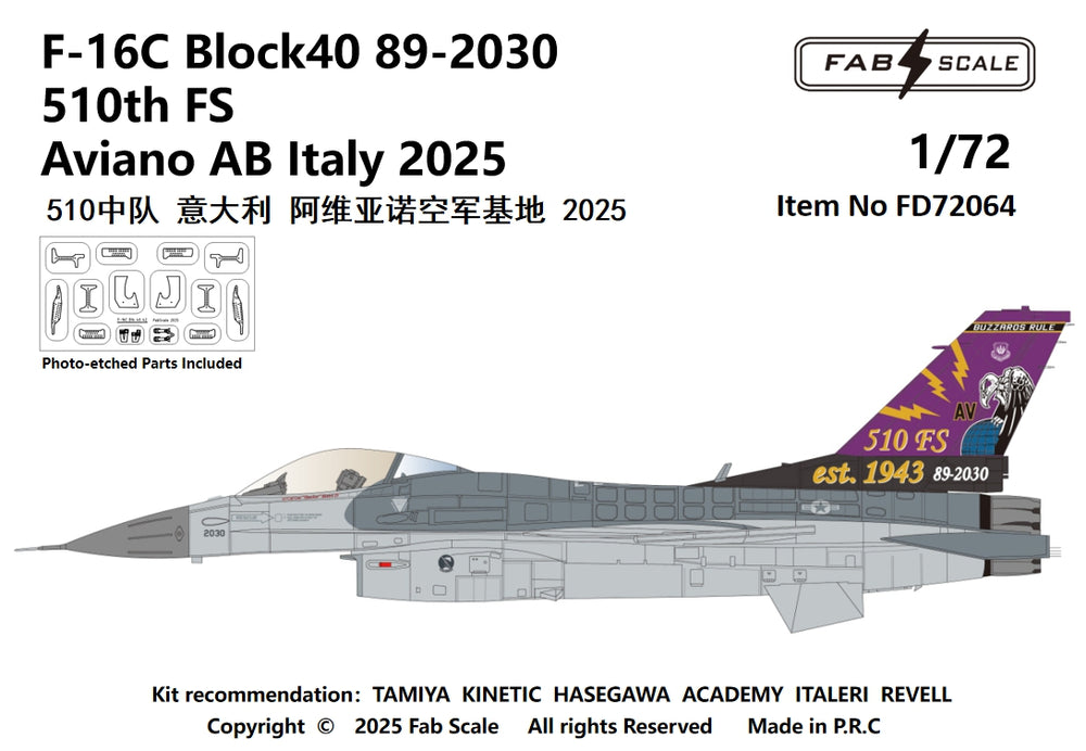 FabScale FD72064 F-16C Block 40 510th FS Aviano AB 2025 1:72