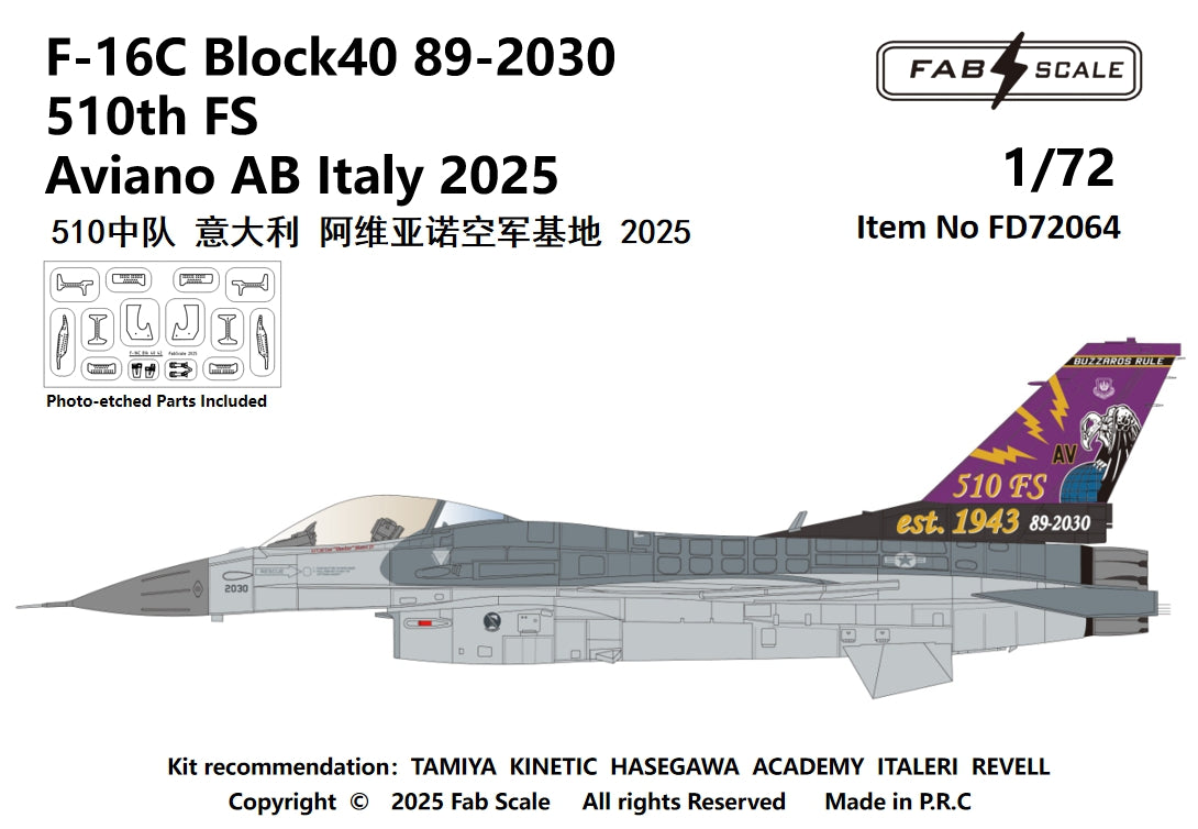 FabScale FD72064 F-16C Block 40 510th FS Aviano AB 2025 1:72