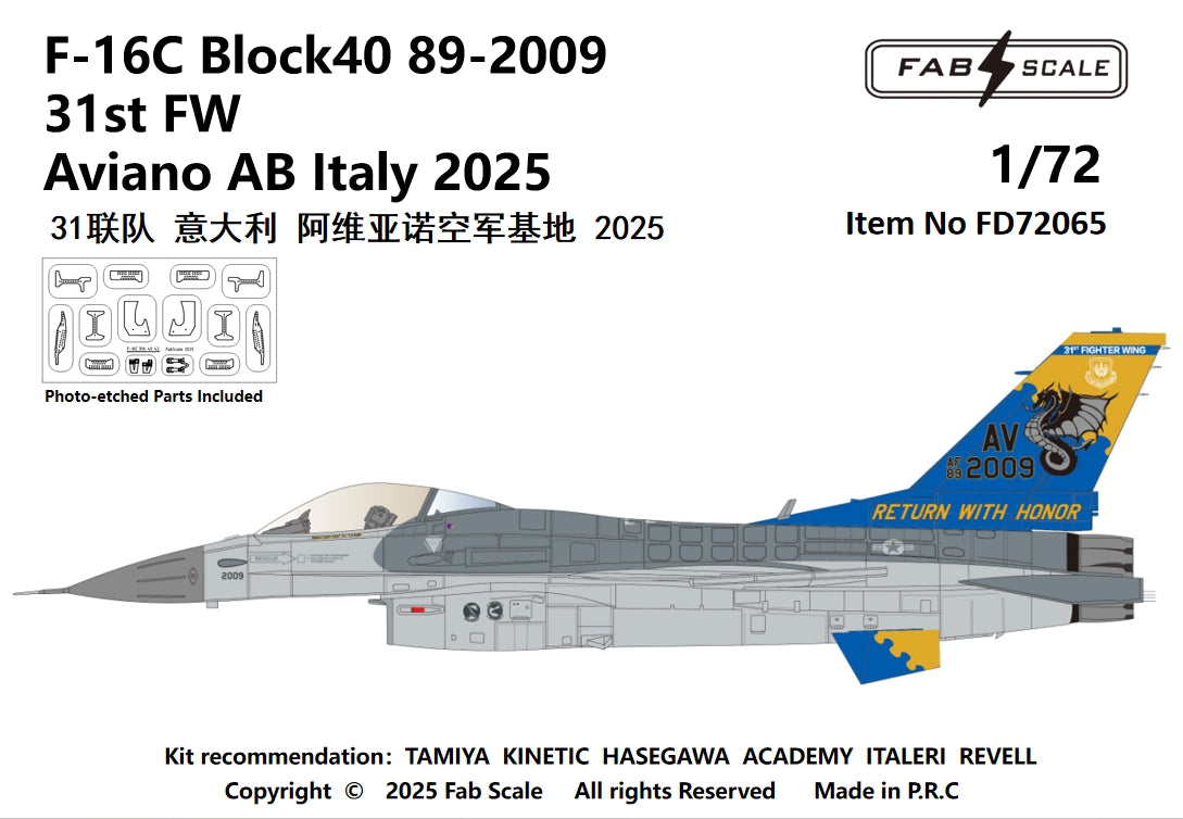 FabScale FD72065 F-16C Block 40 31st FW Aviano AB 2025 1:72