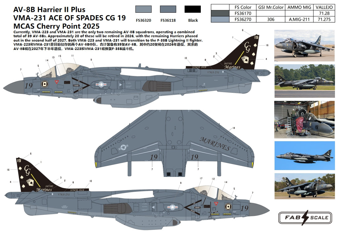FabScale FD72070 AV-8B Harrier II+ VMA-231 Ace of Spades 2025 1:72