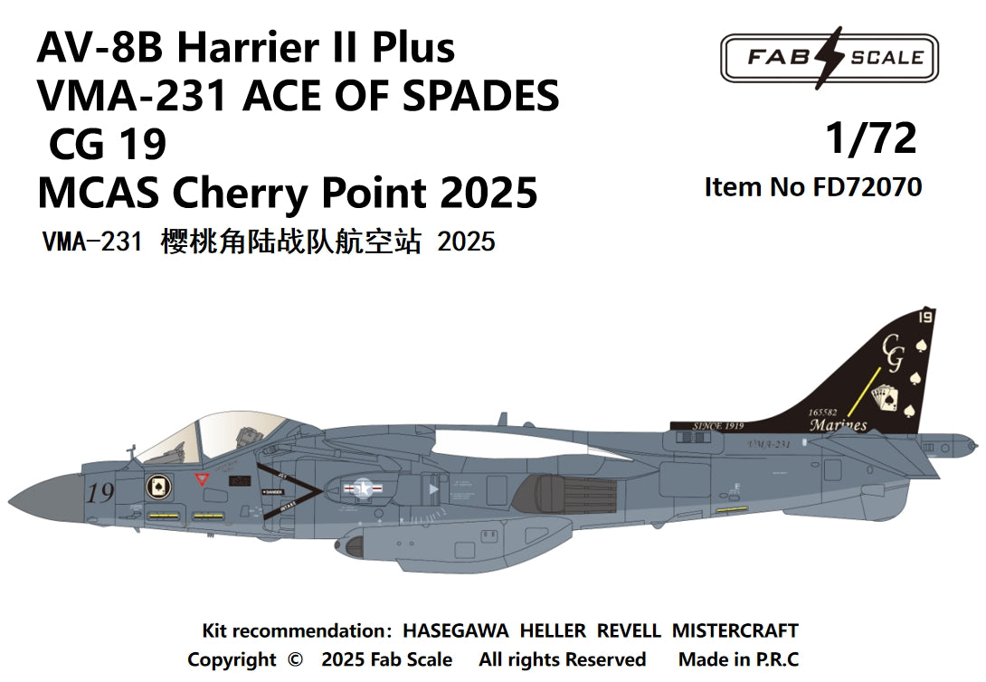 FabScale FD72070 AV-8B Harrier II+ VMA-231 Ace of Spades 2025 1:72