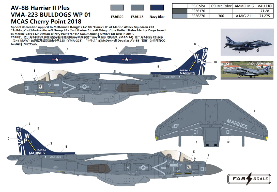 FabScale FD72071 AV-8B Harrier II+ VMA-223 Bulldogs 2018 1:72