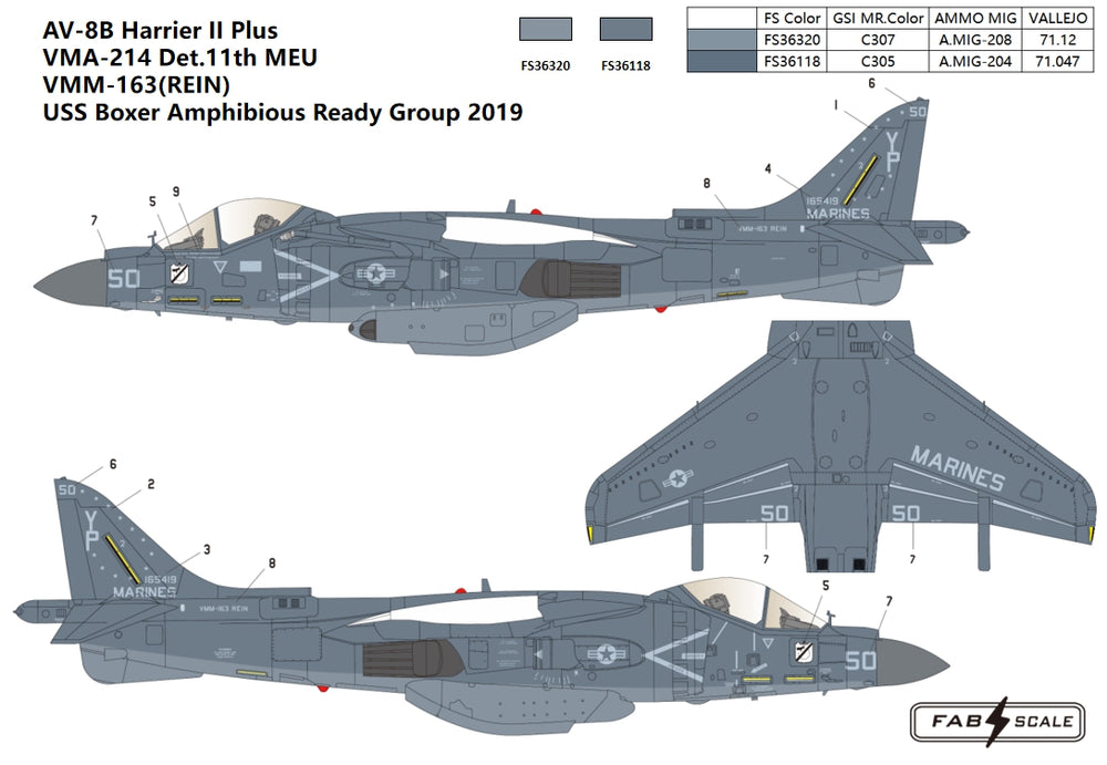 FabScale FD72079 AV-8B+ Harrier VMA-214 Det. 11th MEU 2019 1:72